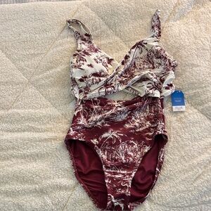 Lands End women’s Floral One Piece Swimsuit 8L NWT